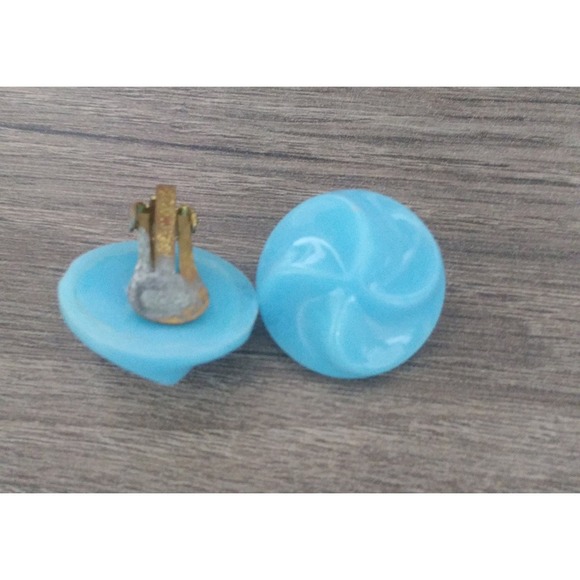 Vintage Blue Clip On Earrings Made in Germany Costume Jewelry 1950s (jd) - Picture 3 of 5
